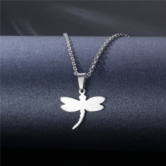 Picture of 304 Stainless Steel Insect Link Cable Chain Findings Necklace Silver Tone Dragonfly Animal 45cm(17 6/8") long, 1 Piece