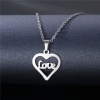 Picture of 304 Stainless Steel Valentine's Day Link Cable Chain Findings Necklace Silver Tone Heart Message " LOVE " 45cm(17 6/8") long, 1 Piece