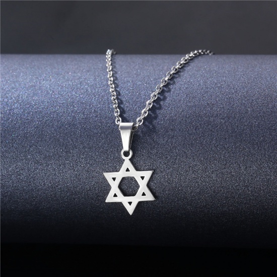Picture of 304 Stainless Steel Link Cable Chain Findings Necklace Silver Tone Star Of David Hexagram 45cm(17 6/8") long, 1 Piece