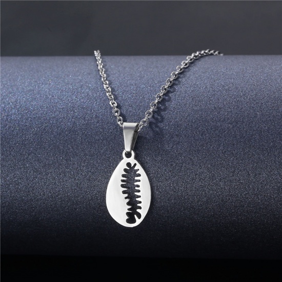 Picture of 304 Stainless Steel Link Cable Chain Findings Necklace Silver Tone Shell 45cm(17 6/8") long, 1 Piece