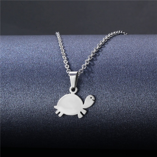 Picture of 304 Stainless Steel Ocean Jewelry Link Cable Chain Findings Necklace Silver Tone Sea Turtle Animal 45cm(17 6/8") long, 1 Piece