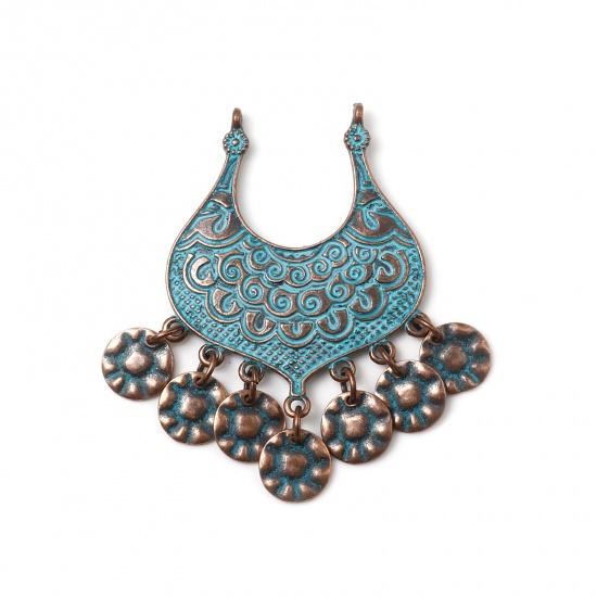 Picture of Zinc Based Alloy & Resin Patina Connectors Irregular Antique Copper Blue Imitation Turquoise 56mm x 48mm, 5 PCs