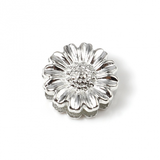 Picture of Zinc Based Alloy Slide Beads Chrysanthemum Flower Silver Tone About 16mm x 16mm, Hole:Approx 13.4x2.8mm 20 PCs