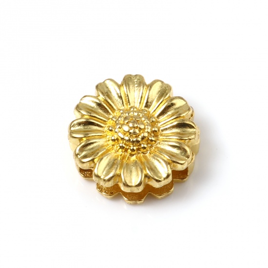 Picture of Zinc Based Alloy Slide Beads Chrysanthemum Flower Gold Plated About 16mm x 16mm, Hole:Approx 13.4x2.8mm 20 PCs