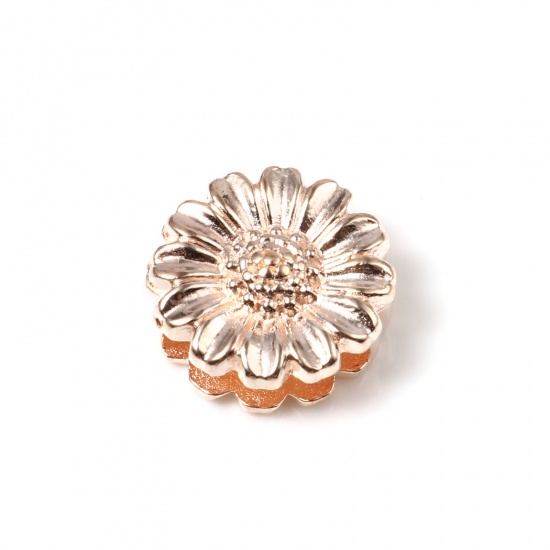 Picture of Zinc Based Alloy Slide Beads Chrysanthemum Flower Rose Gold About 16mm x 16mm, Hole:Approx 13.4x2.8mm 20 PCs