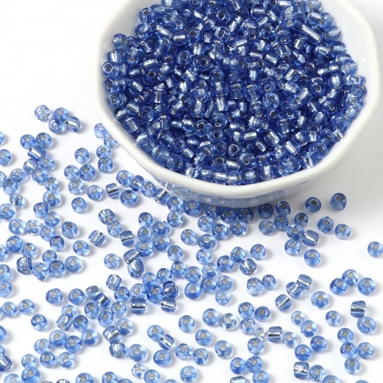 Bild von Glas Rocailles Rocailles Perlen Zylinder Blau Silver Lined 4mm x 3mm, Loch:ca. 1.2mm, 1 Packung ( 6300 Stück/Paket)