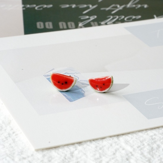 Bild von Edelstahl & Keramik Ohrring Ohrstecker Rot & Grün Wassermelone 8mm, 1 Paar