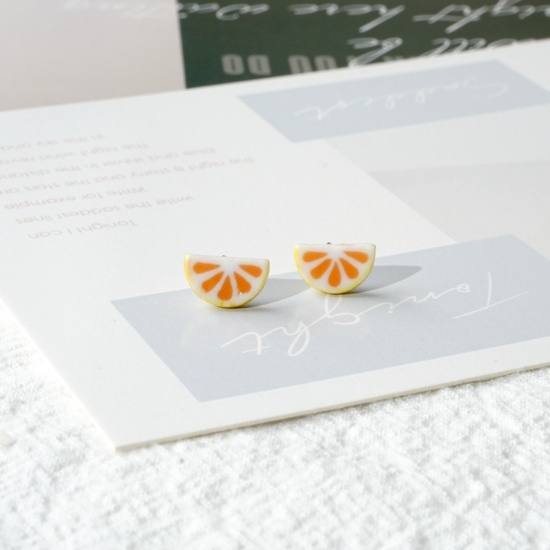 Bild von Edelstahl & Keramik Ohrring Ohrstecker Orange Grapefruit 8mm, 1 Paar