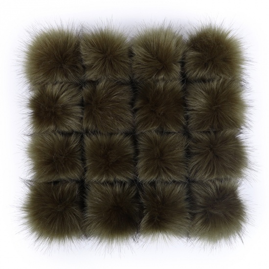 Picture of Artificial Fiber Gummiband Gummiband Pom Pom Balls With Rubber Band Army Green Ball Faux Fox Fur 8cm Dia., 6 PCs