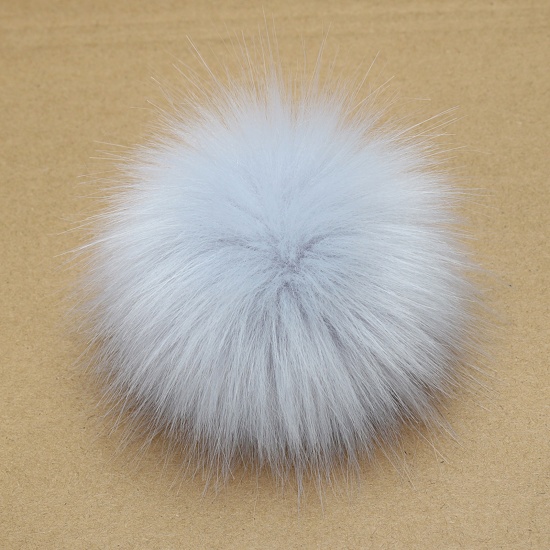 Picture of Artificial Fiber Gummiband Gummiband Pom Pom Balls With Rubber Band Light Lake Blue Ball Faux Fox Fur 8cm Dia., 6 PCs