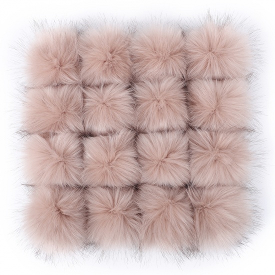 Picture of Artificial Fiber Gummiband Gummiband Pom Pom Balls With Rubber Band Peachy Beige Ball Faux Fox Fur 8cm Dia., 6 PCs