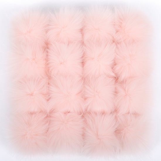 Picture of Artificial Fiber Verdeckter Knopf Pom Pom Balls With Snap Button Korea Pink Ball Faux Fox Fur 8cm Dia., 6 PCs