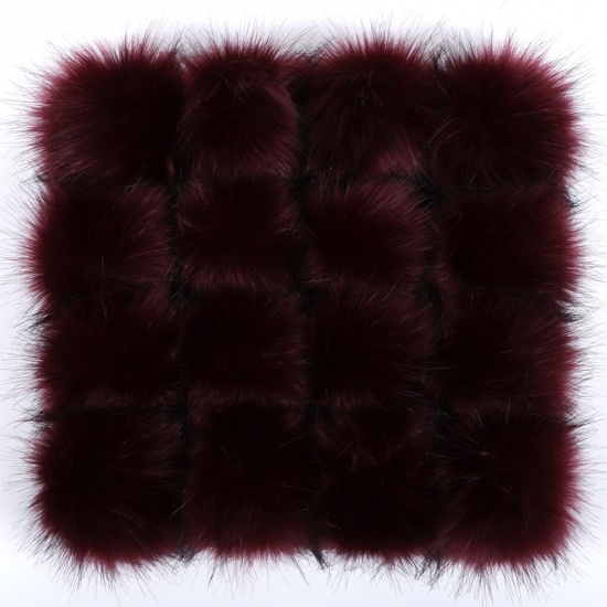 Picture of Artificial Fiber Verdeckter Knopf Pom Pom Balls With Snap Button Fuchsia Ball Faux Fox Fur 8cm Dia., 6 PCs