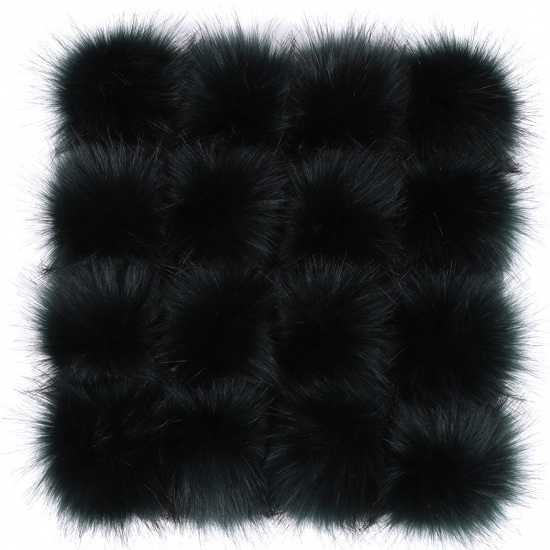 Picture of Artificial Fiber Verdeckter Knopf Pom Pom Balls With Snap Button Dark Green Ball Faux Fox Fur 8cm Dia., 6 PCs