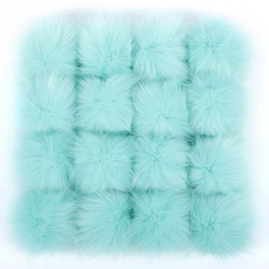 Picture of Artificial Fiber Verdeckter Knopf Pom Pom Balls With Snap Button Mint Green Ball Faux Fox Fur 8cm Dia., 6 PCs