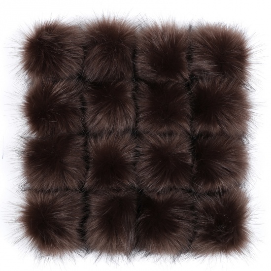 Picture of Artificial Fiber Verdeckter Knopf Pom Pom Balls With Snap Button Coffee Ball Faux Fox Fur 8cm Dia., 6 PCs