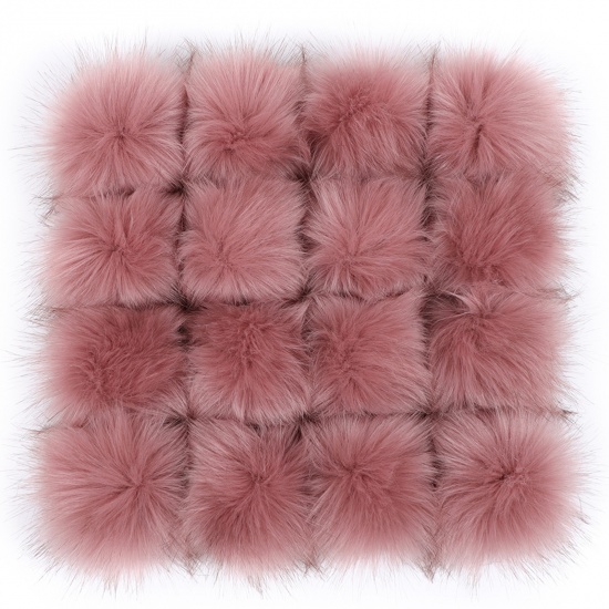 Picture of Artificial Fiber Verdeckter Knopf Pom Pom Balls With Snap Button Russet Red Ball Faux Fox Fur 8cm Dia., 6 PCs