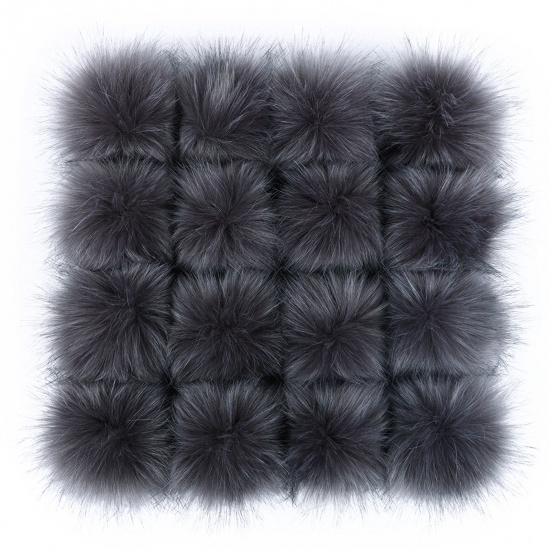 Picture of Artificial Fiber Verdeckter Knopf Pom Pom Balls With Snap Button Smoky Gray Ball Faux Fox Fur 8cm Dia., 6 PCs