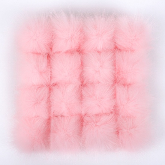 Picture of Artificial Fiber Verdeckter Knopf Pom Pom Balls With Snap Button Light Pink Ball Faux Fox Fur 8cm Dia., 6 PCs