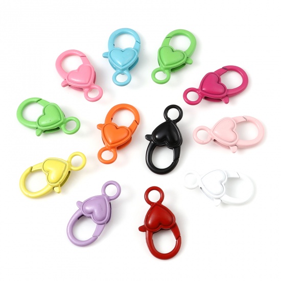 Picture of Zinc Based Alloy Lobster Clasp Findings At Random Color Heart Pattern 27mm x 15mm, 10 PCs