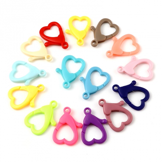 Picture of Zinc Based Alloy Lobster Clasp Findings Heart At Random Color 29mm x 21mm, 30 PCs