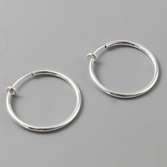 Picture of Copper Ear Clips Earrings Silver Plated Circle Ring 31mm Dia., 4 PCs