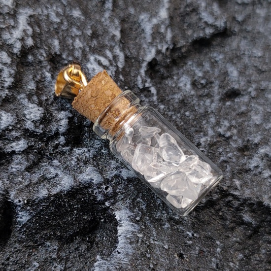 Picture of Quartz Rock Crystal ( Natural ) Pendants White Drift Bottle Shaped 36mm x 11mm, 1 Piece