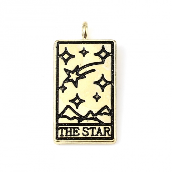 Picture of Zinc Based Alloy Tarot Charms Rectangle Gold Plated Black Message " THE STAR " 26mm x 13mm, 5 PCs