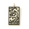Picture of Zinc Based Alloy Tarot Charms Rectangle Gold Plated Black Message " THE MOON " 26mm x 13mm, 5 PCs