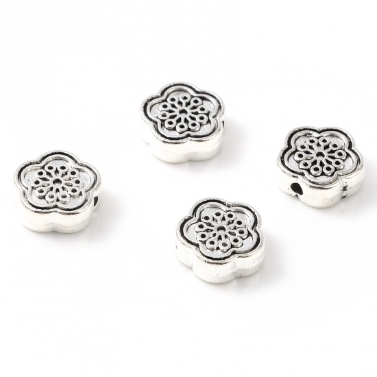 Picture of Zinc Based Alloy Spacer Beads Flower Antique Silver Color About 12mm x 11mm, Hole: Approx 1.9mm, 50 PCs