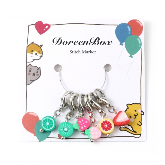 Picture of (Doreenbox)Zinc Based Alloy & Polymer Clay Knitting Stitch Markers Fruit At Random Color 32mm, 1 Set ( 6 PCs/Set)