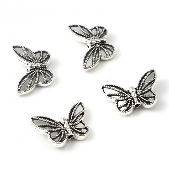 Picture of Zinc Based Alloy Insect Spacer Beads Butterfly Animal Antique Silver Color About 20mm x 14mm, Hole: Approx 1.7mm, 50 PCs