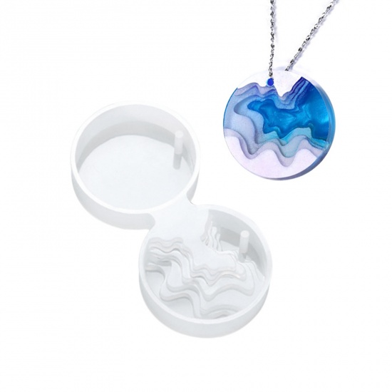 Picture of Silicone Resin Mold For Jewelry Making Pendant Round White 7.2cm x 3.2cm, 1 Piece