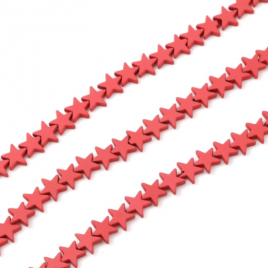 Imagen de (Grado B) Hematite ( Natural ) Cuentas Estrellas de cinco puntos Rojo Sandía Imitación de Goma Aprox 9mm x 8mm, Agujero: Aprox 1mm, 39.3cm Longitud, 1 Sarta (Aprox 60 Unidades/Sarta)