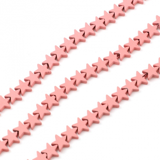 Imagen de (Grado B) Hematite ( Natural ) Cuentas Estrellas de cinco puntos Rosa Intenso Imitación de Goma Aprox 9mm x 8mm, Agujero: Aprox 1mm, 39.3cm Longitud, 1 Sarta (Aprox 60 Unidades/Sarta)
