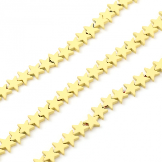 Imagen de (Grado B) Hematite ( Natural ) Cuentas Estrellas de cinco puntos Amarillo Imitación de Goma Aprox 9mm x 8mm, Agujero: Aprox 1mm, 39.3cm Longitud, 1 Sarta (Aprox 60 Unidades/Sarta)