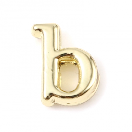 Immagine di Lega di Zinco Perline Lettere Minuscole Oro Placcato Lettere " b " Circa 8mm x 6mm, Foro:Circa 1.3mm, 20 Pz