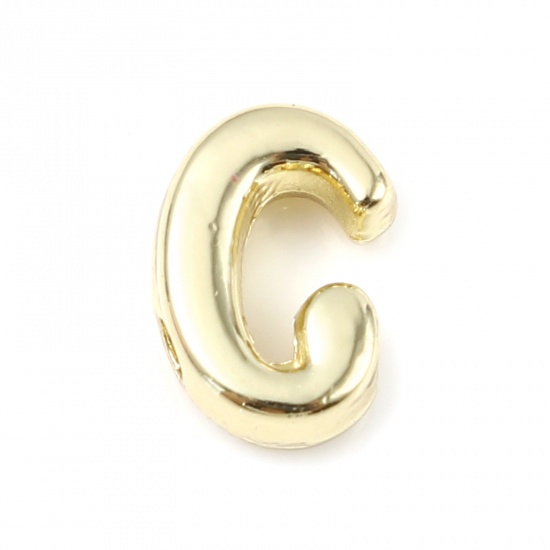 Immagine di Lega di Zinco Perline Lettere Minuscole Oro Placcato Lettere " c " Circa 9mm x 6mm, Foro:Circa 1.3mm, 20 Pz