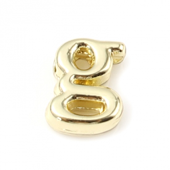 Immagine di Lega di Zinco Perline Lettere Minuscole Oro Placcato Lettere " g " Circa 8mm x 6mm, Foro:Circa 1.3mm, 20 Pz