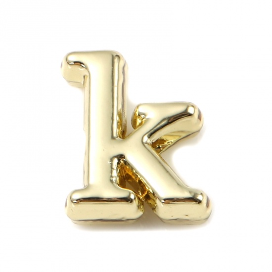 Immagine di Lega di Zinco Perline Lettere Minuscole Oro Placcato Lettere " k " Circa 9mm x 7mm, Foro:Circa 1.4mm, 20 Pz