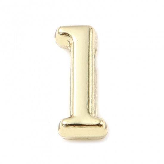 Immagine di Lega di Zinco Perline Lettere Minuscole Oro Placcato Lettere " l " Circa 10mm x 4mm, Foro:Circa 1.4mm, 20 Pz