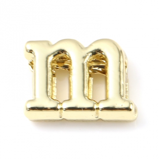 Immagine di Lega di Zinco Perline Lettere Minuscole Oro Placcato Lettere " m " Circa 11mm x 8mm, Foro:Circa 1.4mm, 20 Pz