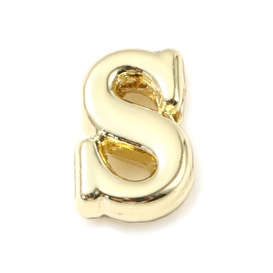 Immagine di Lega di Zinco Perline Lettere Minuscole Oro Placcato Lettere " s " Circa 8mm x 6mm, Foro:Circa 1.3mm, 20 Pz