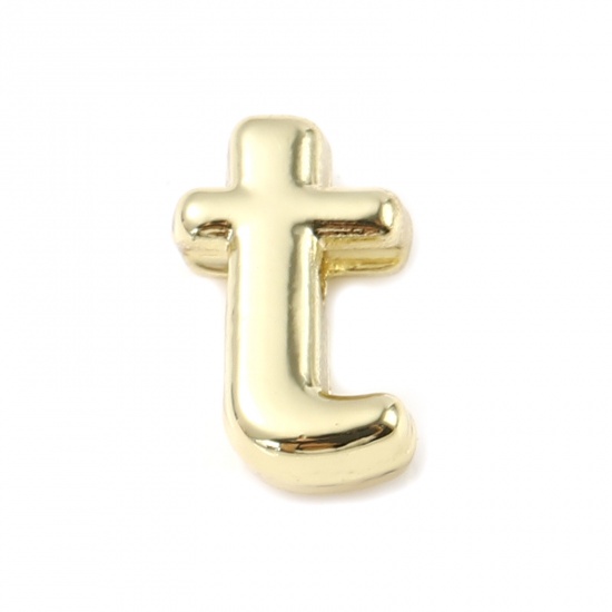 Picture of Zinc Based Alloy Spacer Beads Lowercase Letter Gold Plated Message " t " About 9mm x 5mm, Hole: Approx 1.2mm, 20 PCs