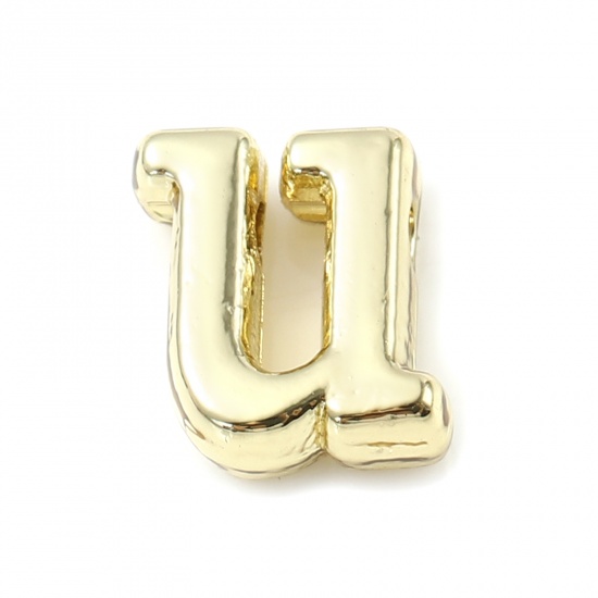Immagine di Lega di Zinco Perline Lettere Minuscole Oro Placcato Lettere " u " Circa 8mm x 6mm, Foro:Circa 1.5mm, 20 Pz