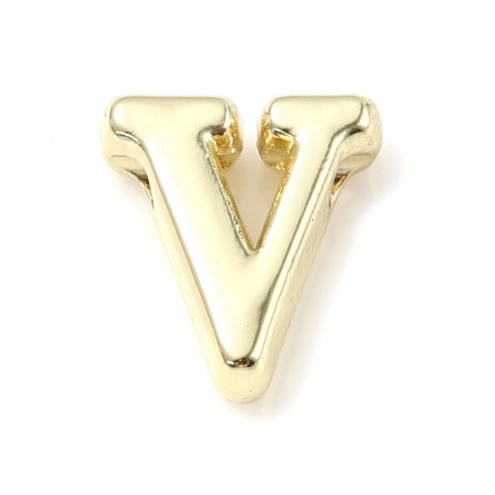 Picture of Zinc Based Alloy Spacer Beads Lowercase Letter Gold Plated Message " v " About 8mm x 7mm, Hole: Approx 1.5mm, 20 PCs