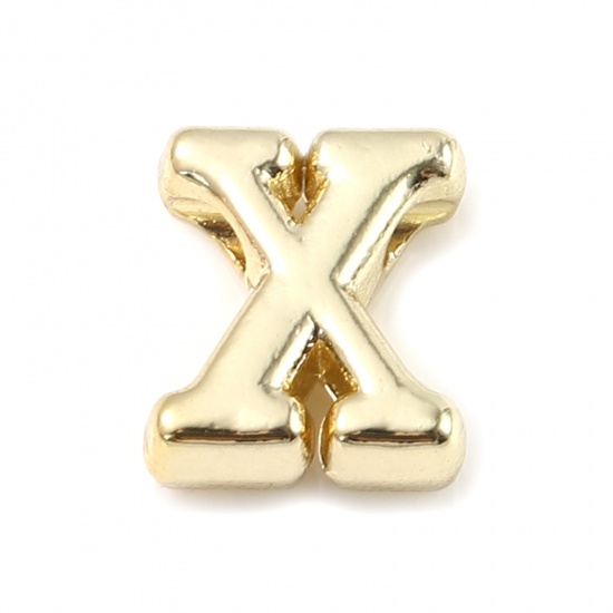 Immagine di Lega di Zinco Perline Lettere Minuscole Oro Placcato Lettere " x " Circa 8mm x 7mm, Foro:Circa 1.5mm, 20 Pz