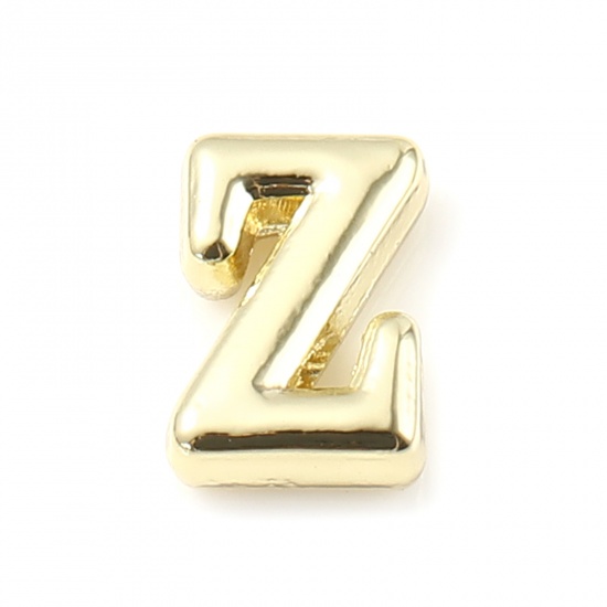 Picture of Zinc Based Alloy Spacer Beads Lowercase Letter Gold Plated Message " z " About 8mm x 6mm, Hole: Approx 1.4mm, 20 PCs