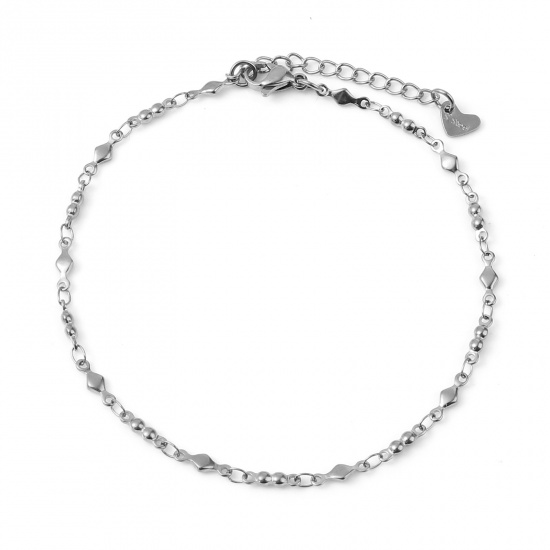 Picture of Stainless Steel Anklet Silver Tone Rhombus 23.5cm - 23cm long, 1 Piece