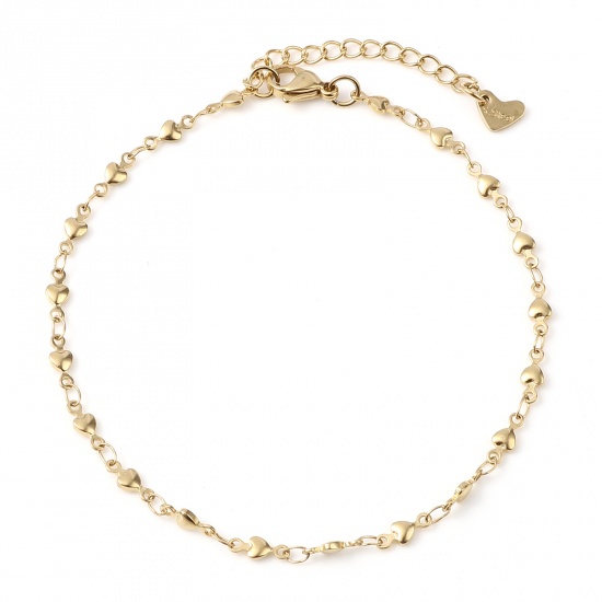 Picture of Stainless Steel Valentine's Day Anklet Gold Plated Heart 23cm - 22.5cm long, 1 Piece